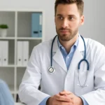 Lekarz konsultujący się z pacjentem w nowoczesnym gabinecie medycznym